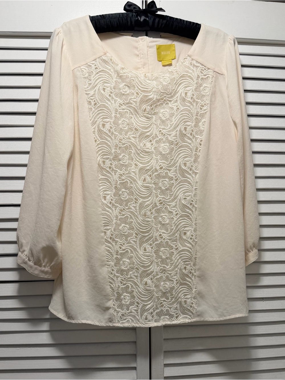Maje Cream Lace-Front Long Sleeve Blouse